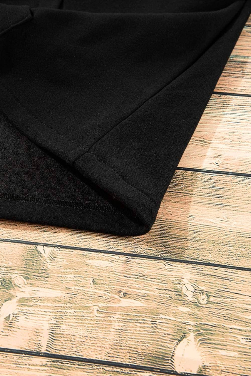 Black Fleece Lined Half Zipper Kangaroo Pockets Loose Hoodie