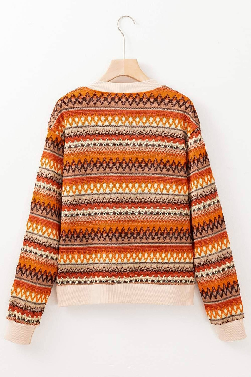 Orange Boho Striped Zip Up Long Sleeve Jacket Orange Boho Striped Zip Up Long Sleeve Jacket