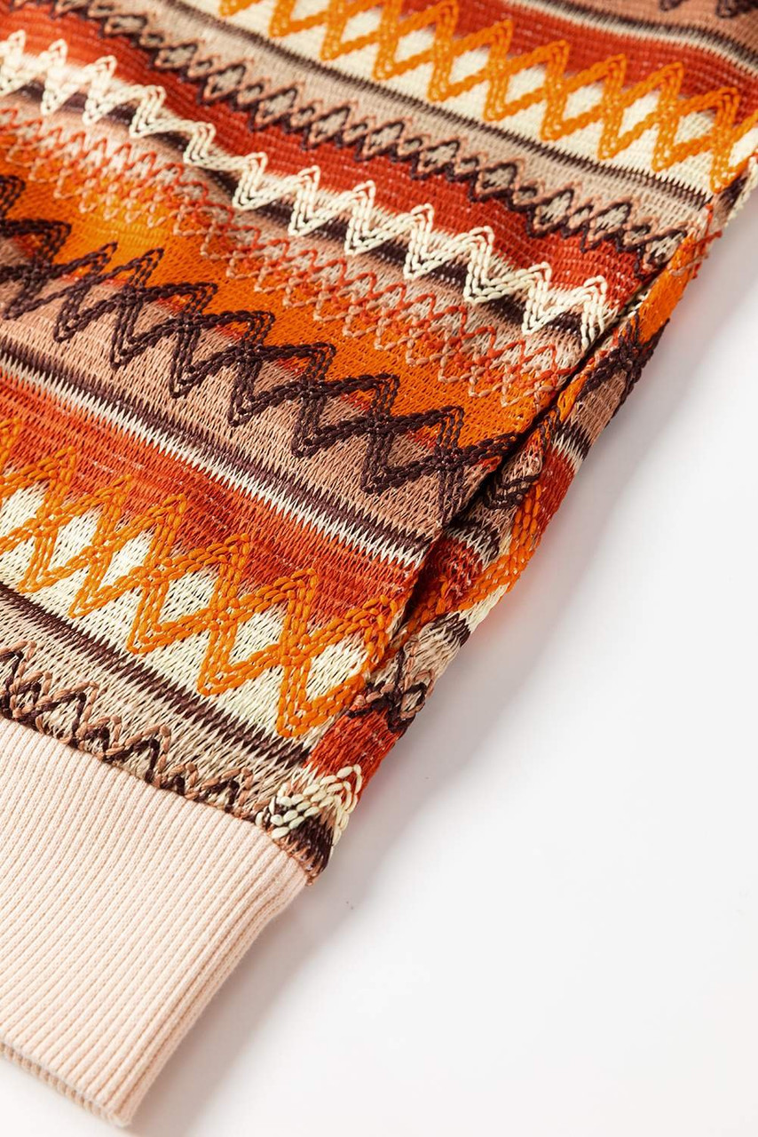 Orange Boho Striped Zip Up Long Sleeve Jacket Orange Boho Striped Zip Up Long Sleeve Jacket