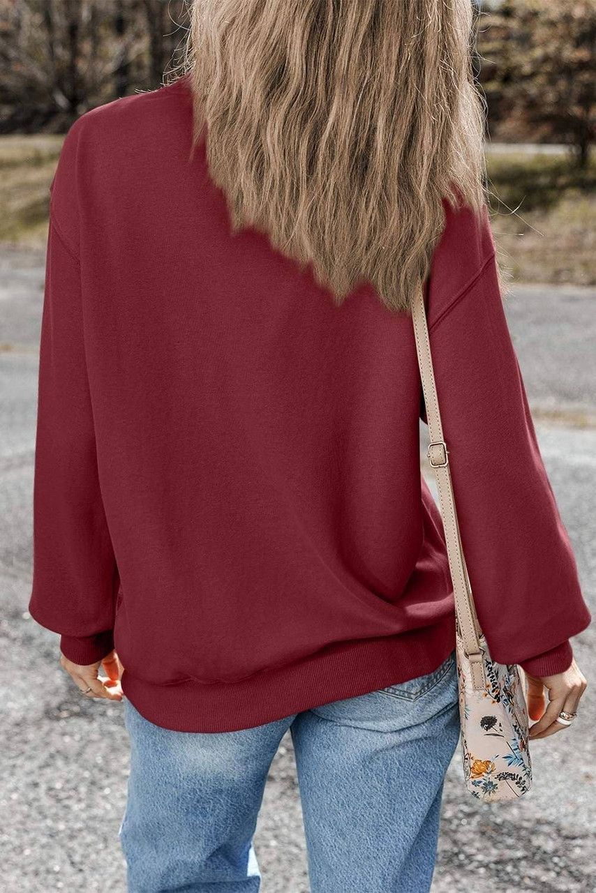 Burgundy Plain Drop Shoulder Crewneck Pullover Sweatshirt Burgundy Plain Drop Shoulder Crewneck Pullover Sweatshirt
