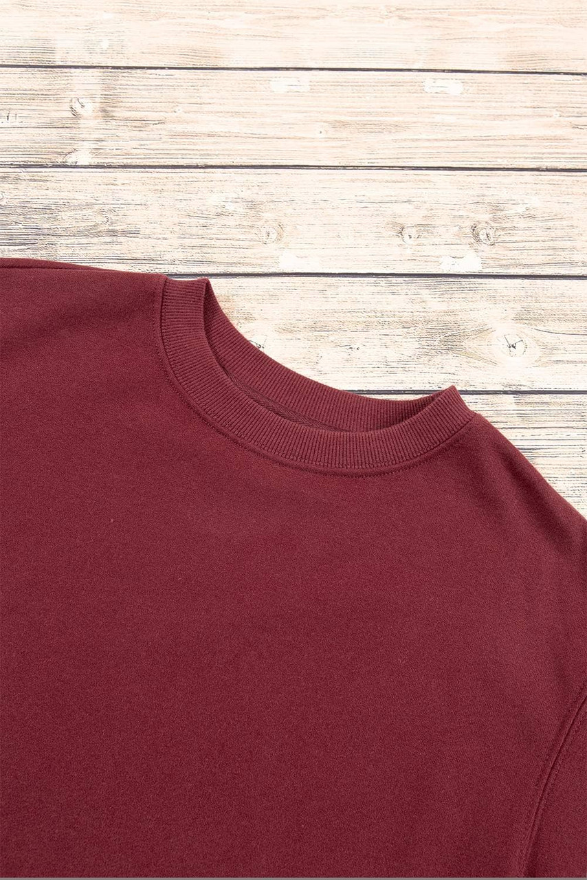 Burgundy Plain Drop Shoulder Crewneck Pullover Sweatshirt Burgundy Plain Drop Shoulder Crewneck Pullover Sweatshirt