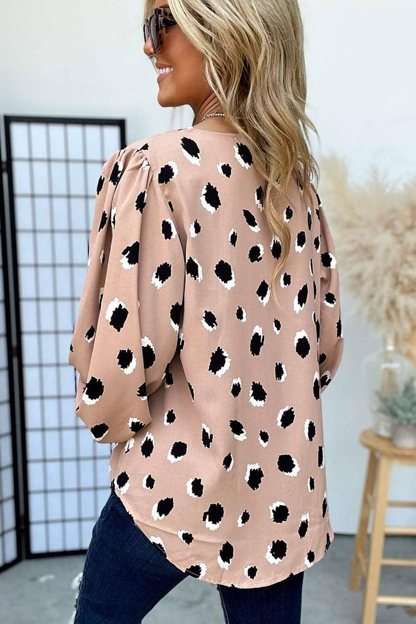 Khaki Classic Leopard V Neck Bracelet Sleeve Blouse Khaki Classic Leopard V Neck Bracelet Sleeve Blouse
