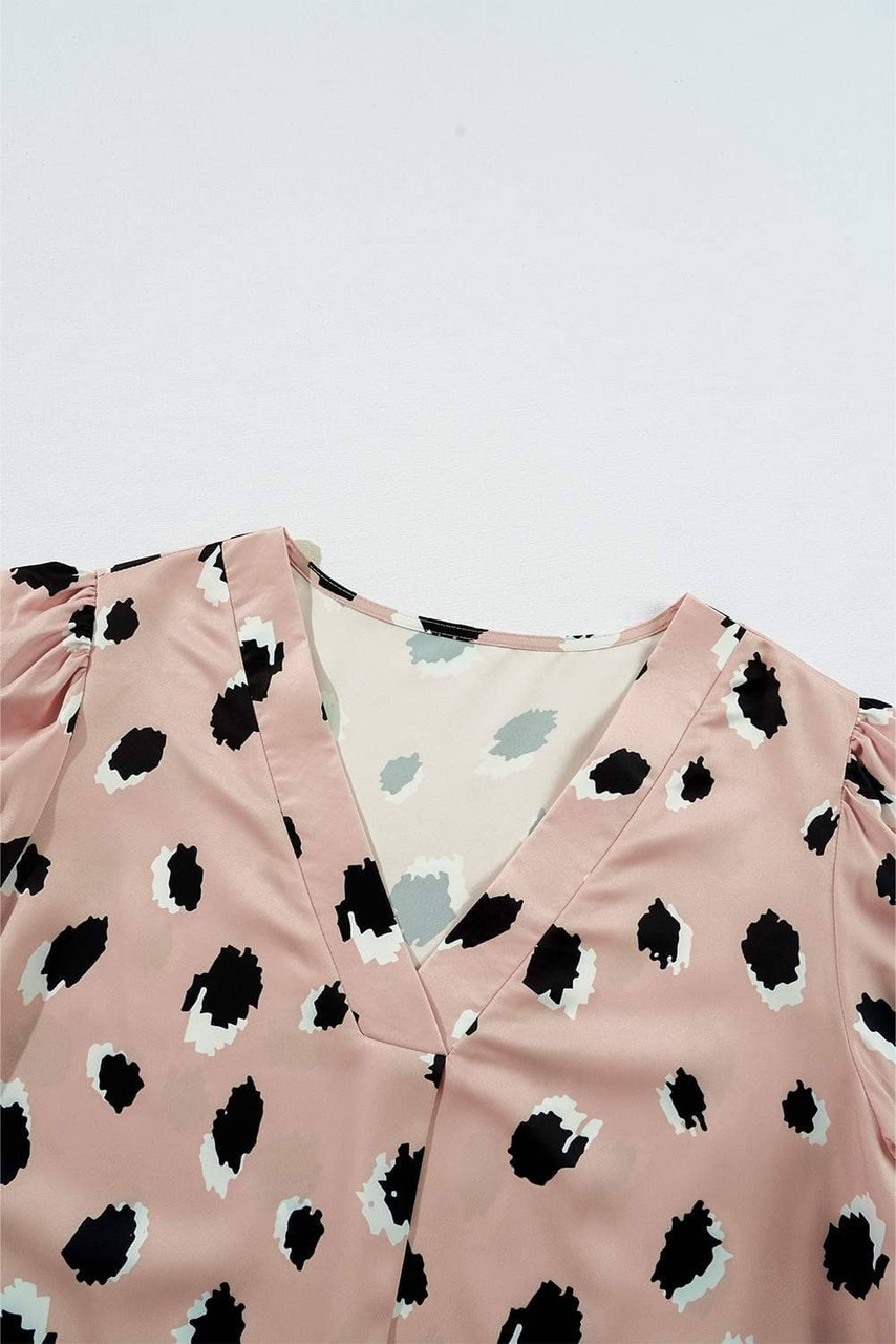 Khaki Classic Leopard V Neck Bracelet Sleeve Blouse Khaki Classic Leopard V Neck Bracelet Sleeve Blouse