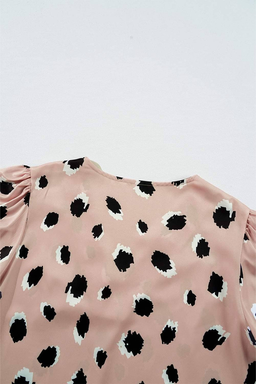 Khaki Classic Leopard V Neck Bracelet Sleeve Blouse Khaki Classic Leopard V Neck Bracelet Sleeve Blouse