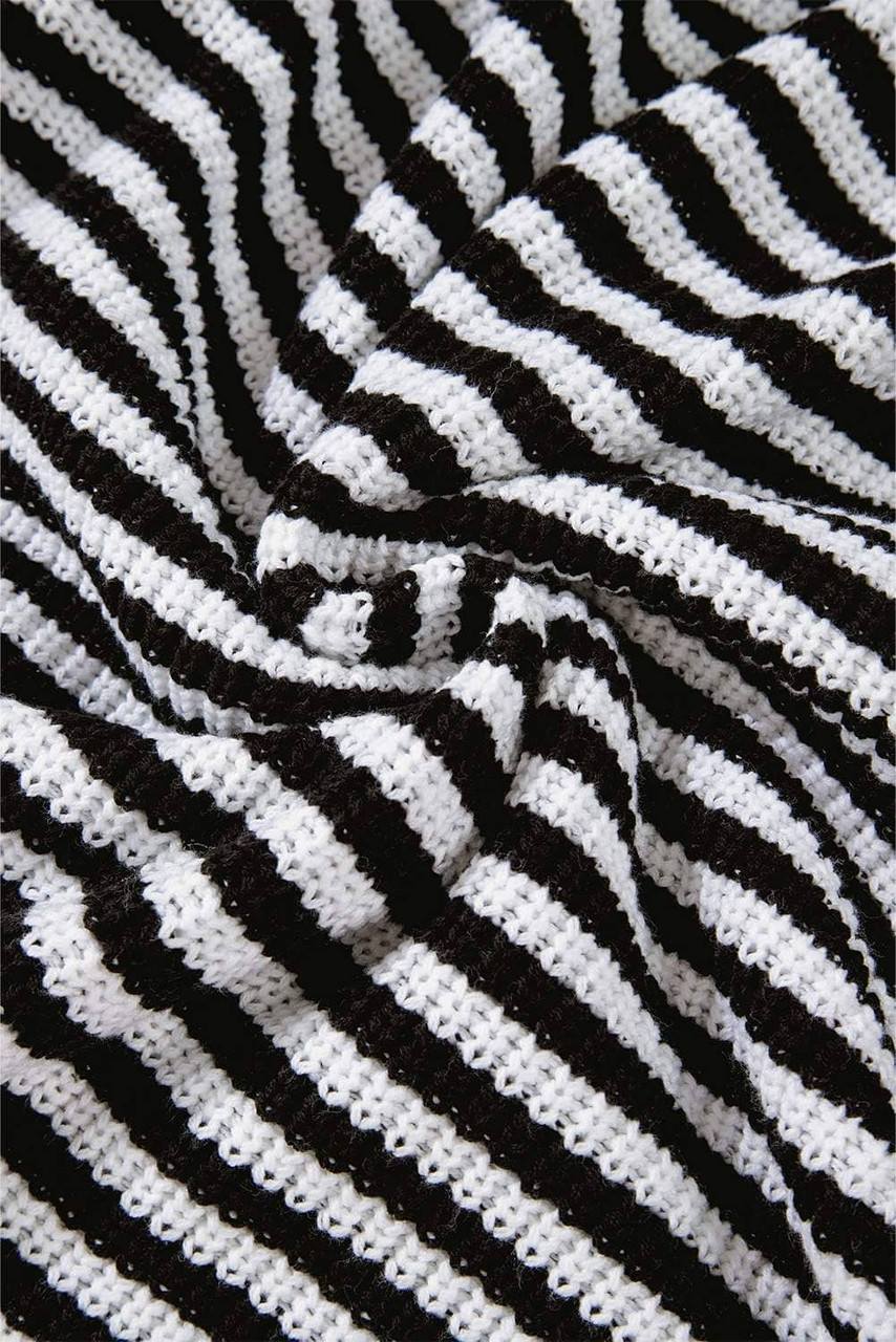 Black Stripe Zip up Collar Drop Shoulder Sweater Black Stripe Zip up Collar Drop Shoulder Sweater