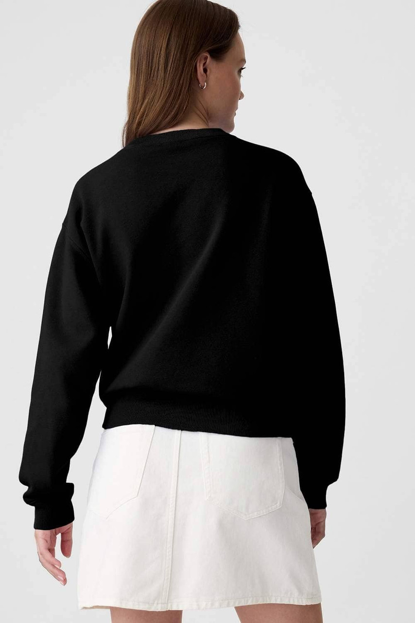 Black Plain Drop Shoulder Crewneck Pullover Sweatshirt Black Plain Drop Shoulder Crewneck Pullover Sweatshirt