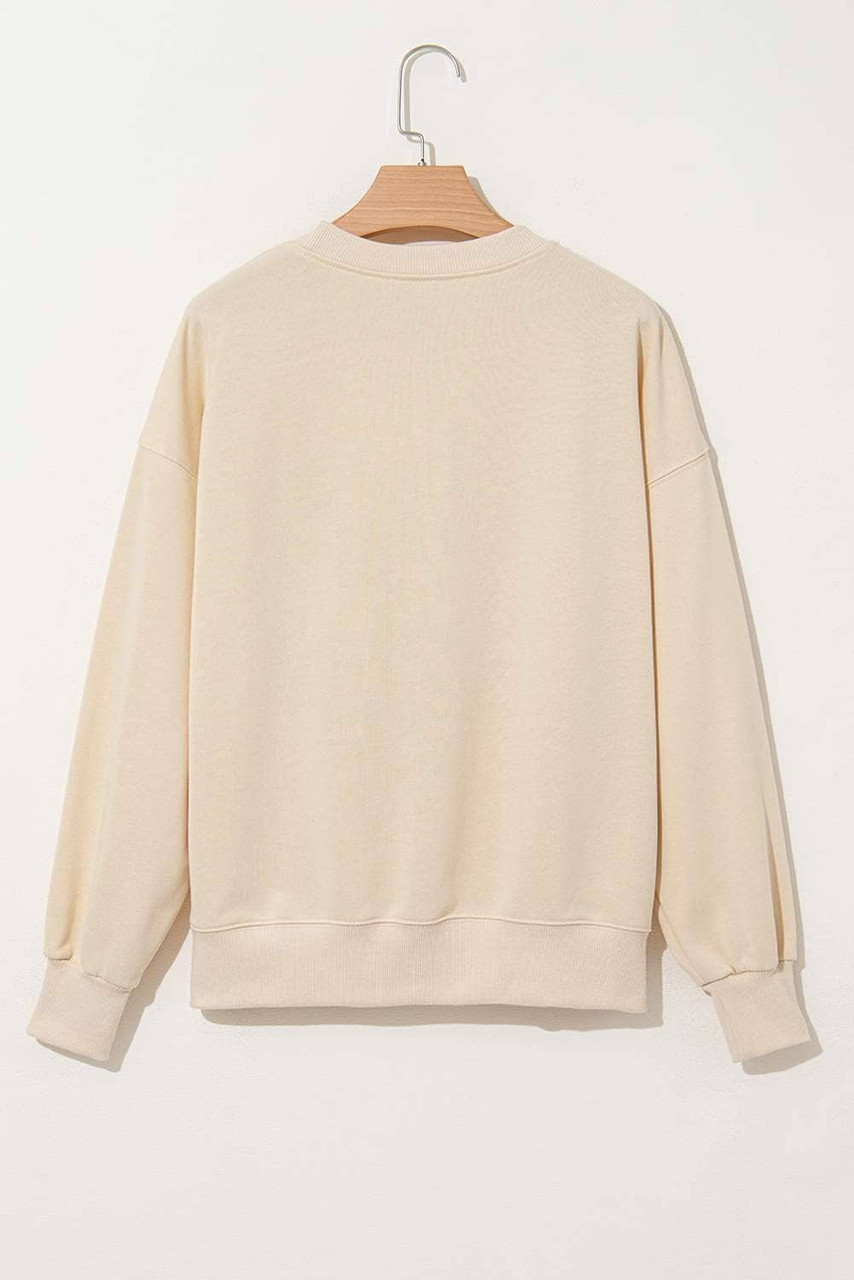 Apricot THANKS Chenille Embroidered Drop Shoulder Graphic Sweatshirt