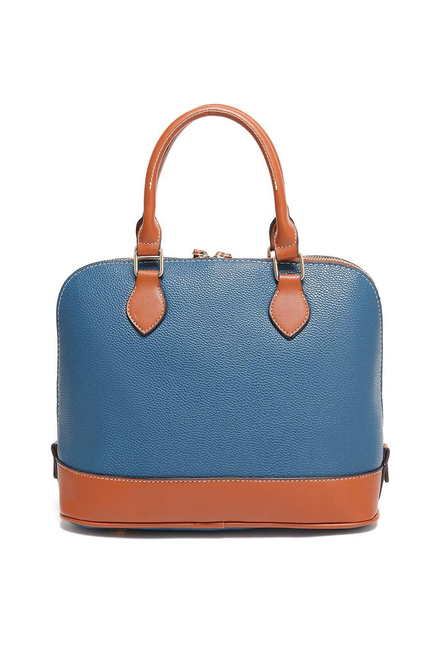 Ashleigh Blue Color Contrast PU Leather Zipper Tote Bag