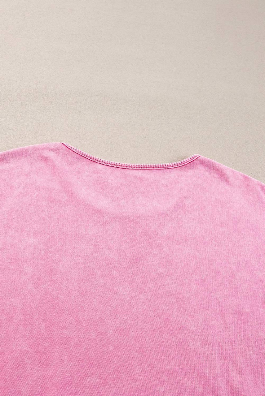 Pink Plus Size Mineral Wash Drop Shoulder Round Neck Sweatshirt