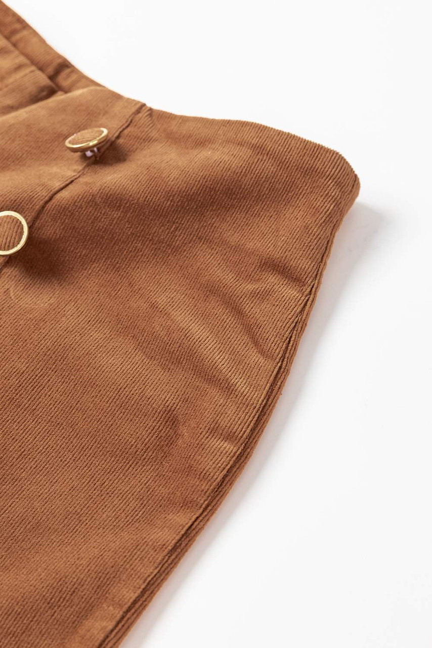 Chestnut Solid Color Double Breasted Straight Leg Pants