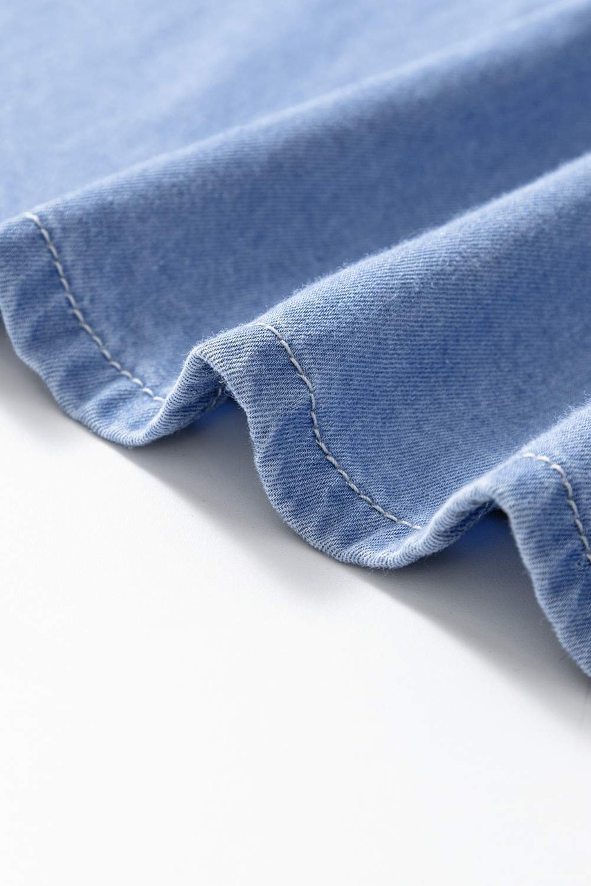 Myosotis Chambray Deep V Neck Bracelet Sleeve Maxi Dress