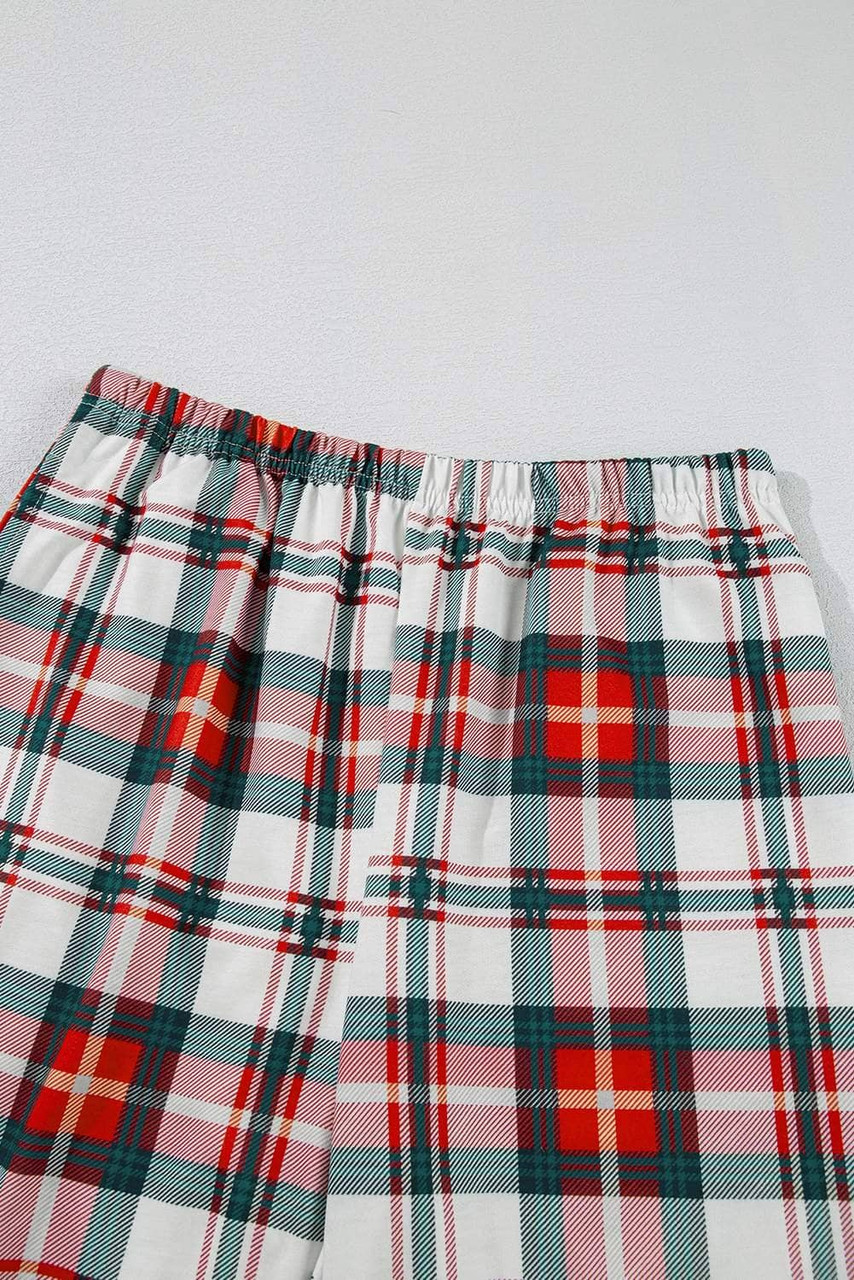 Red Christmas Plaid Print Two Piece Long Sleeve Pajamas Set
