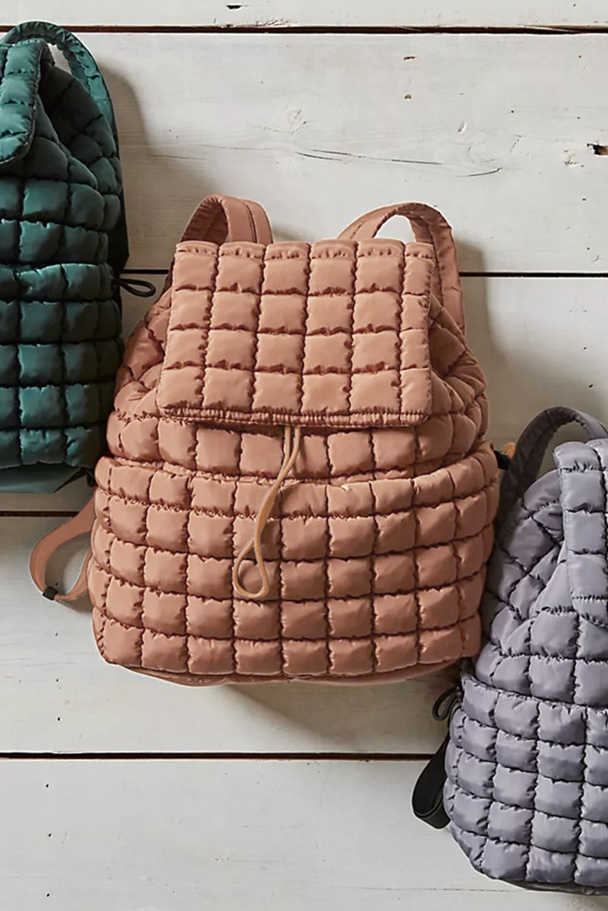 Coffee Solid Flapped Quilted Puffer Backpack Coffee Solid Flapped Quilted Puffer Backpack