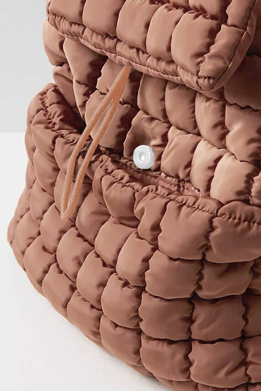 Coffee Solid Flapped Quilted Puffer Backpack Coffee Solid Flapped Quilted Puffer Backpack