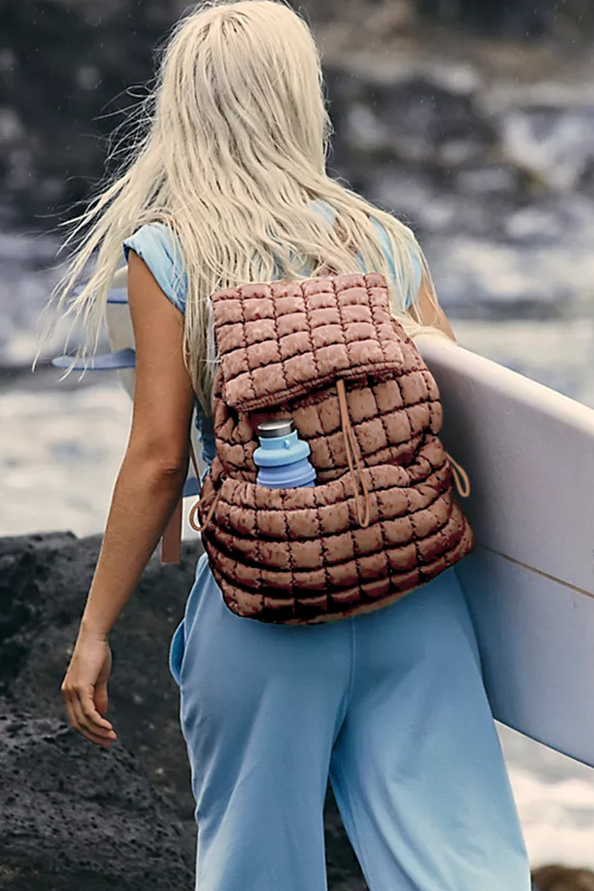 Coffee Solid Flapped Quilted Puffer Backpack Coffee Solid Flapped Quilted Puffer Backpack