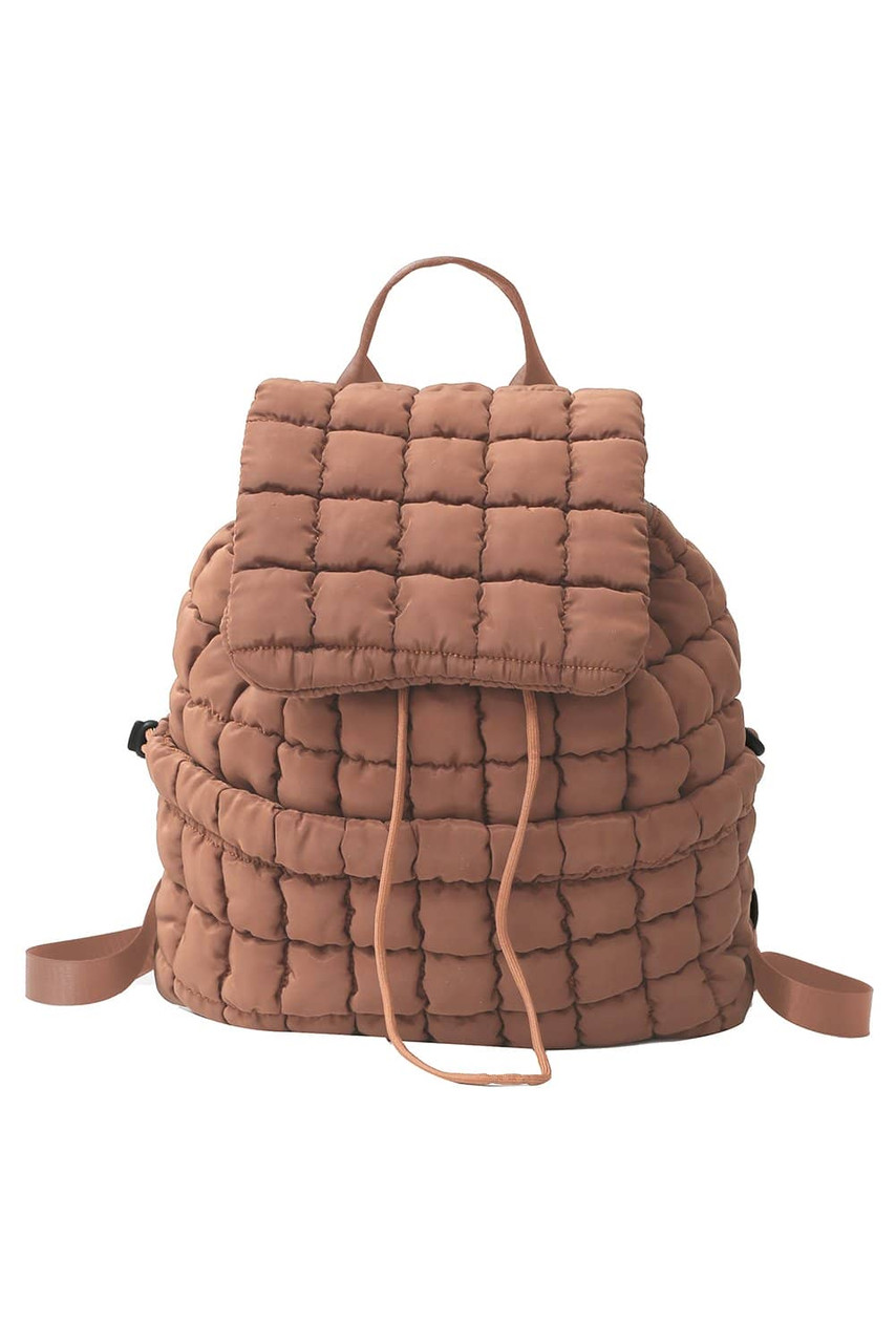 Coffee Solid Flapped Quilted Puffer Backpack Coffee Solid Flapped Quilted Puffer Backpack