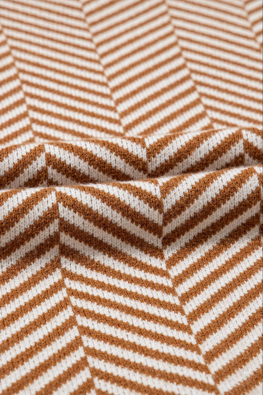 Coffee Contrast Edge Crew Neck Drop Shoulder Sweater