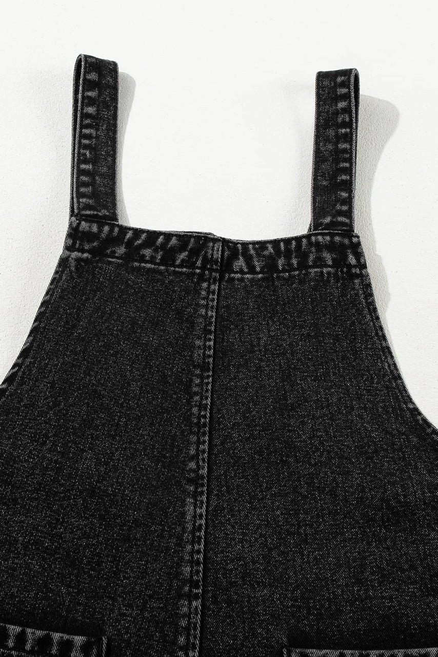 Black Distressed Bib Pocket Wide Leg Denim Overall Black Distressed Bib Pocket Wide Leg Denim Overall