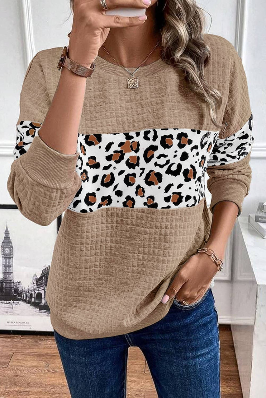 Parchment Leopard Quilted Patchwork Crew Neck Sweatshirt Parchment Leopard Quilted Patchwork Crew Neck Sweatshirt