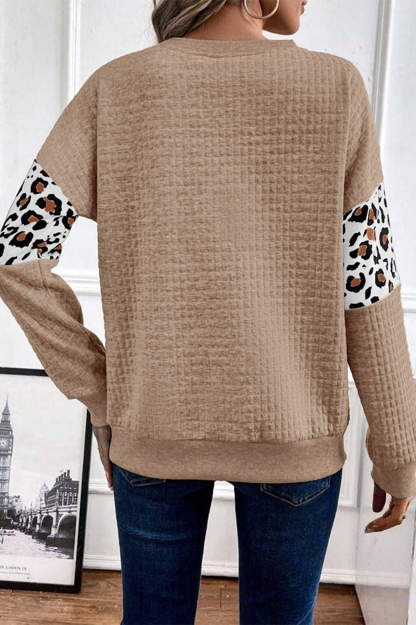 Parchment Leopard Quilted Patchwork Crew Neck Sweatshirt Parchment Leopard Quilted Patchwork Crew Neck Sweatshirt