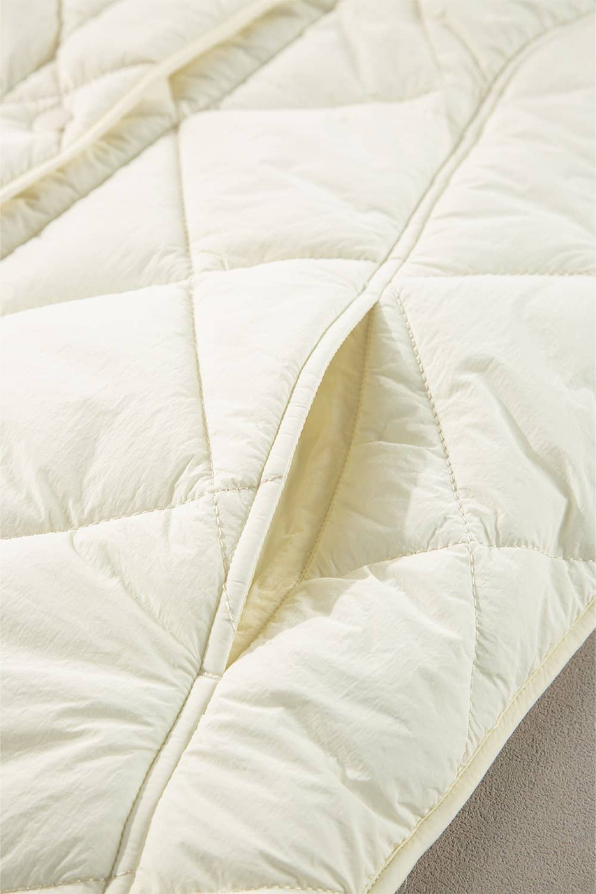 Beige Quilted High Neck Button Up Pocket Vest Coat