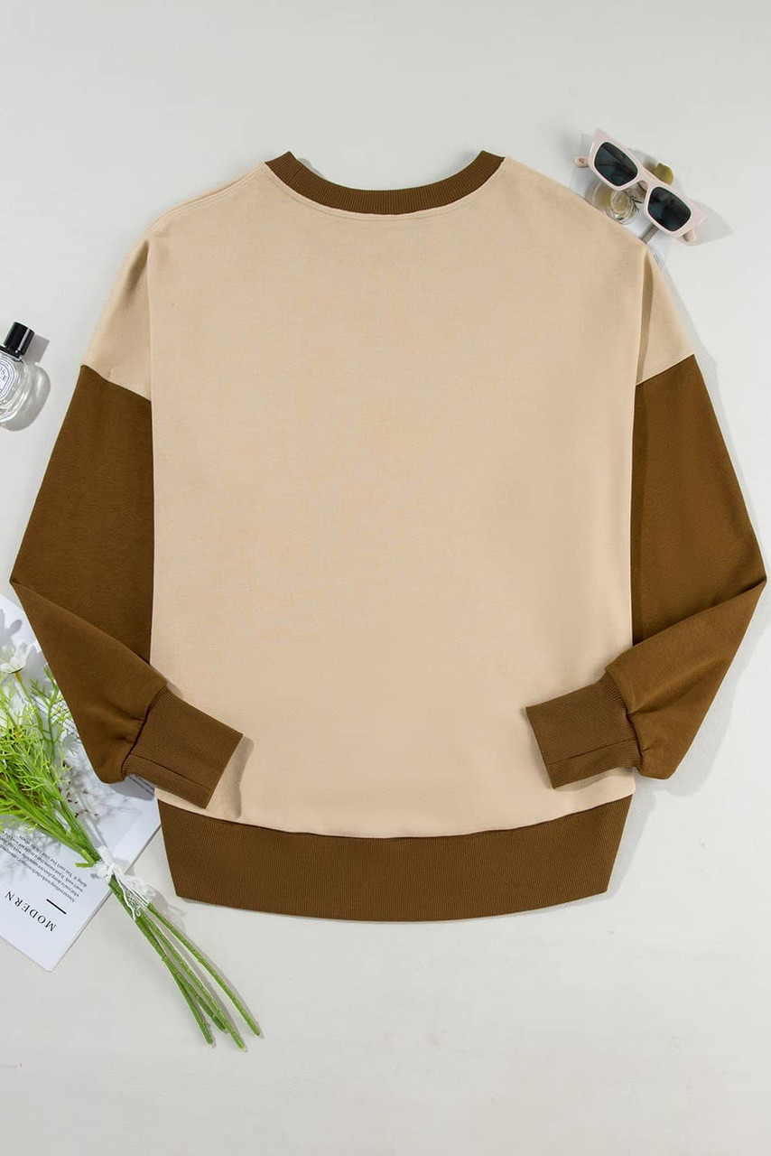 Apricot Color Block Thumbhole Sleeve Drop Shoulder Sweatshirt Apricot Color Block Thumbhole Sleeve Drop Shoulder Sweatshirt