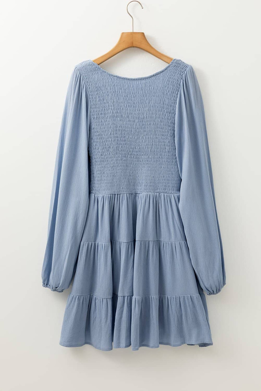 Ashleigh Blue Long Sleeve V Neck Smocked Tiered Mini Dress Ashleigh Blue Long Sleeve V Neck Smocked Tiered Mini Dress