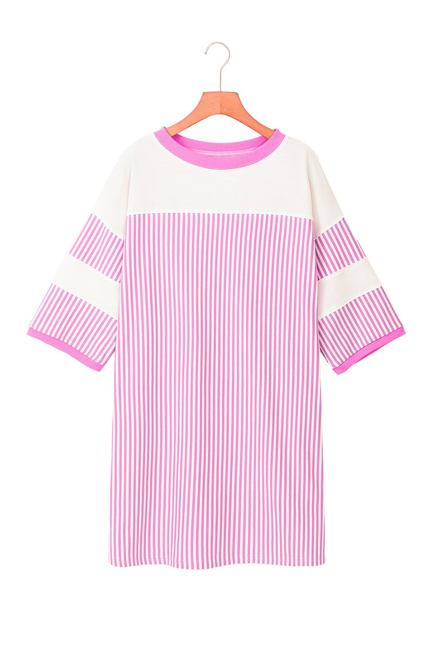Phalaenopsis Striped Patchwork Three Quarters Sleeve Loose Mini Dress