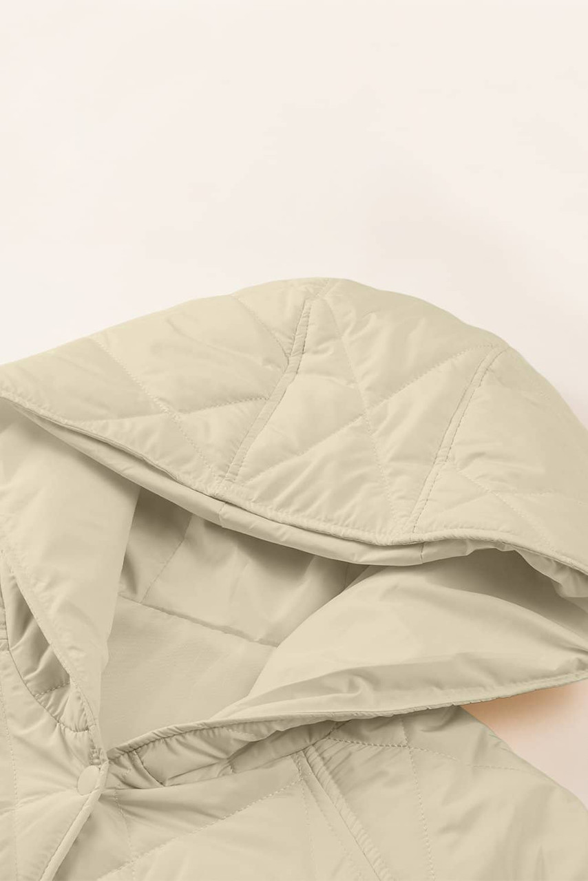 Beige Quilted Snap Button Hooded Coat