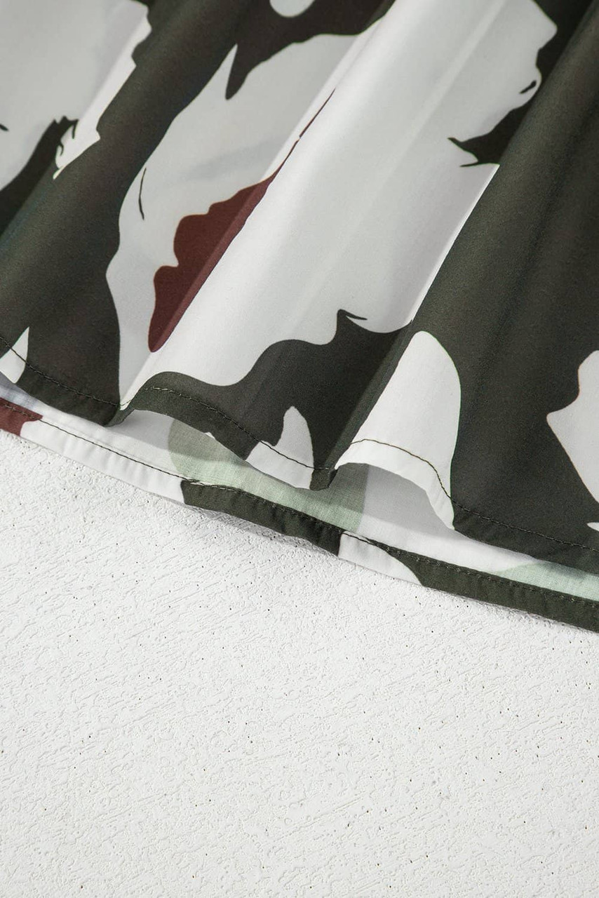 Four Leaf Clover Abstract Floral Print Puff Sleeve Half Button Blouse Four Leaf Clover Abstract Floral Print Puff Sleeve Half Button Blouse