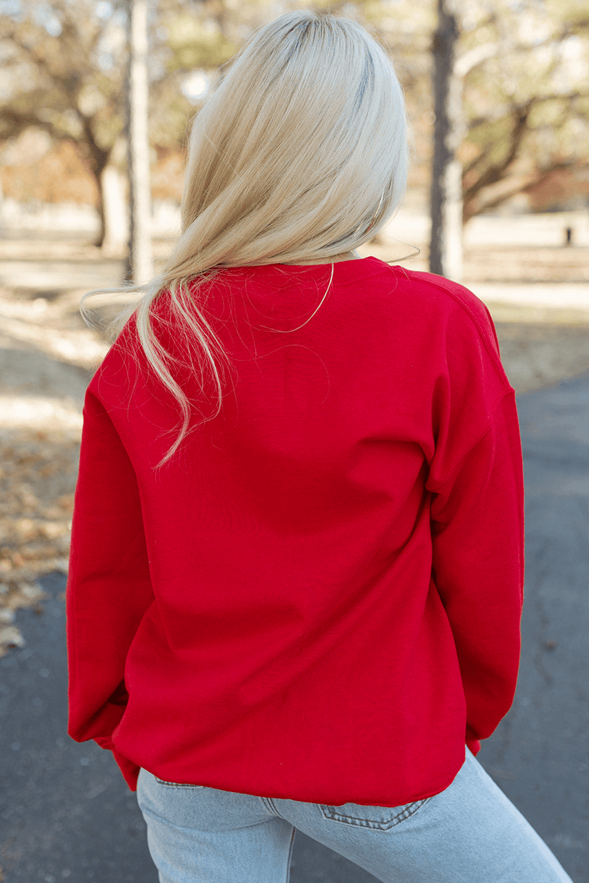 Red Merry Christmas Crewneck Drop Shoulder Loose Sweatshirt Red Merry Christmas Crewneck Drop Shoulder Loose Sweatshirt