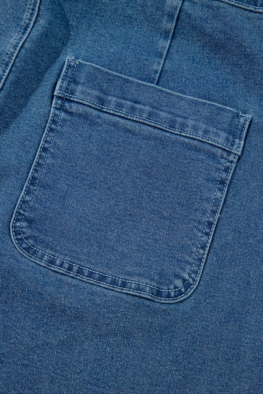 Dusk Blue Adjustable Tie Straps Cropped Wide Leg Denim Overalls