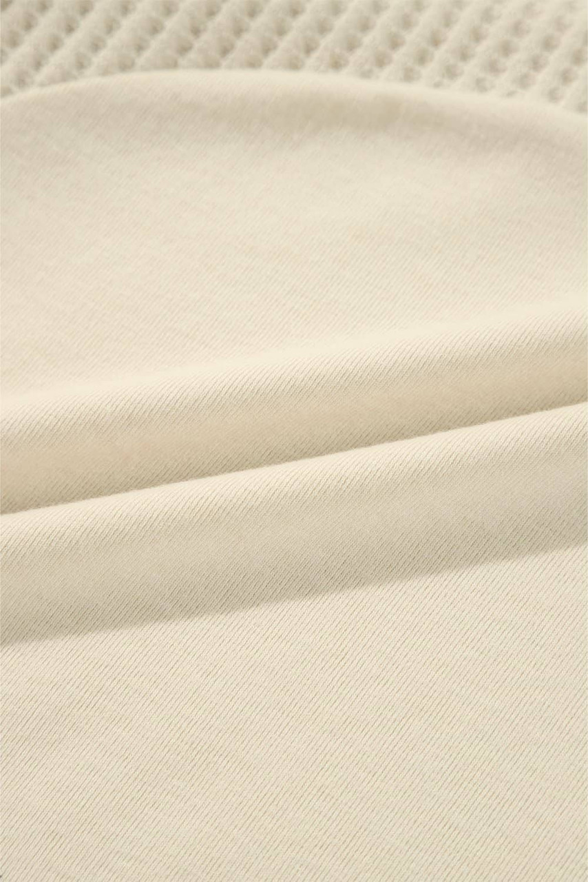 Beige Thermal Knit Patchwork Exposed Seam Long Sleeve Top