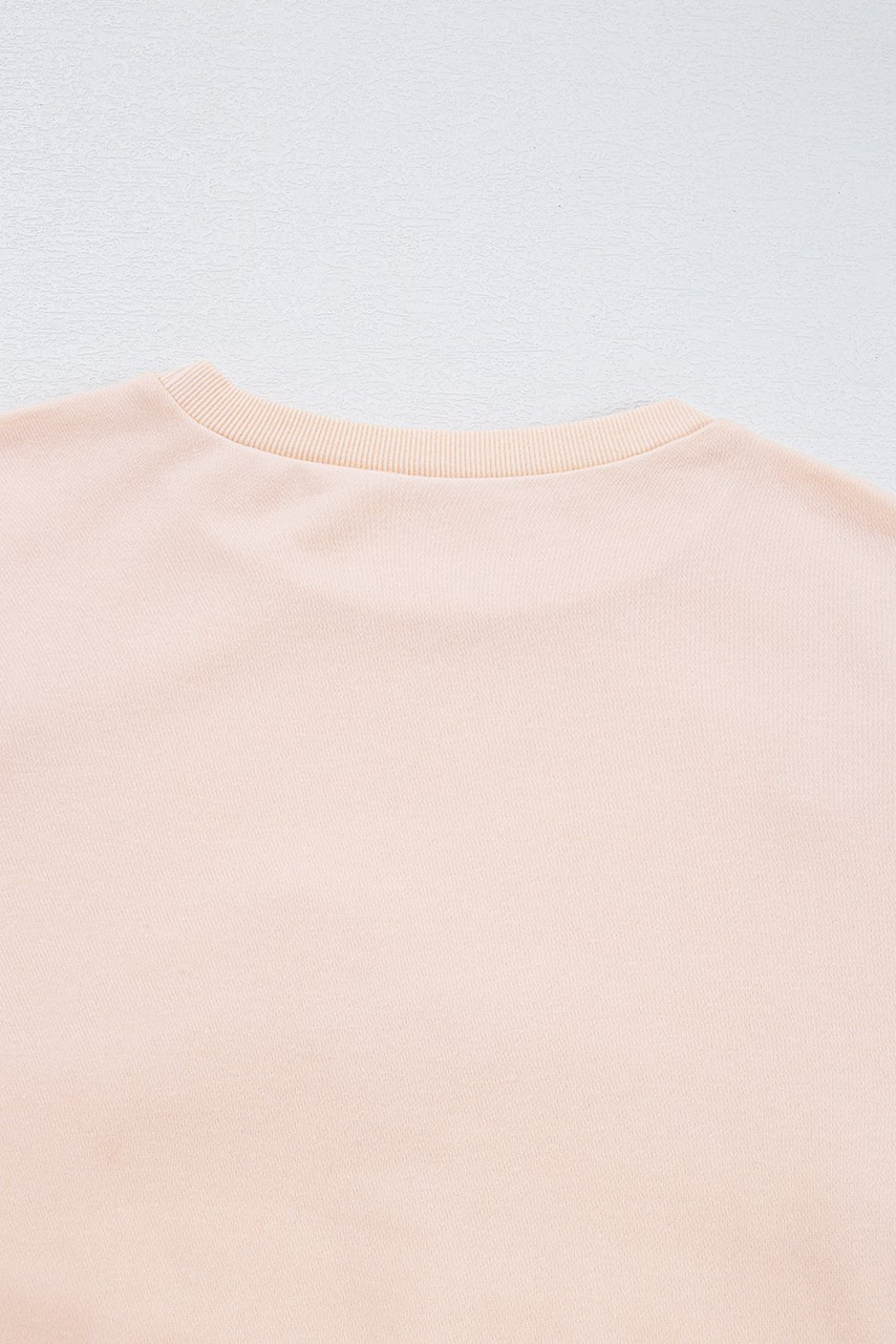 Parchment Embroidered Bow Lantern Sleeve Oversized Pullover Sweatshirt