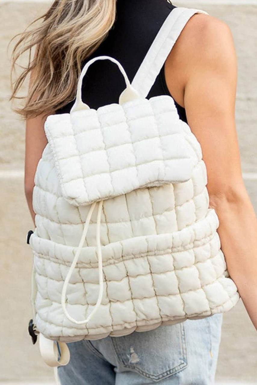 White Solid Flapped Quilted Puffer Backpack White Solid Flapped Quilted Puffer Backpack