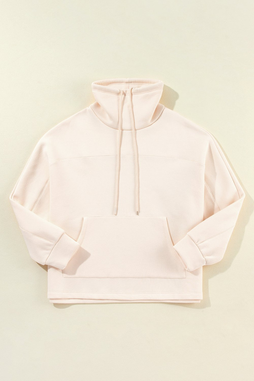 Apricot Drawstring Turtleneck Dolman Sleeve Sweatshirt