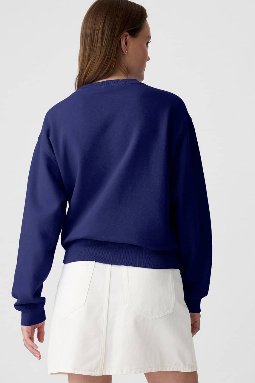 Navy Blue Plain Drop Shoulder Crewneck Pullover Sweatshirt Navy Blue Plain Drop Shoulder Crewneck Pullover Sweatshirt