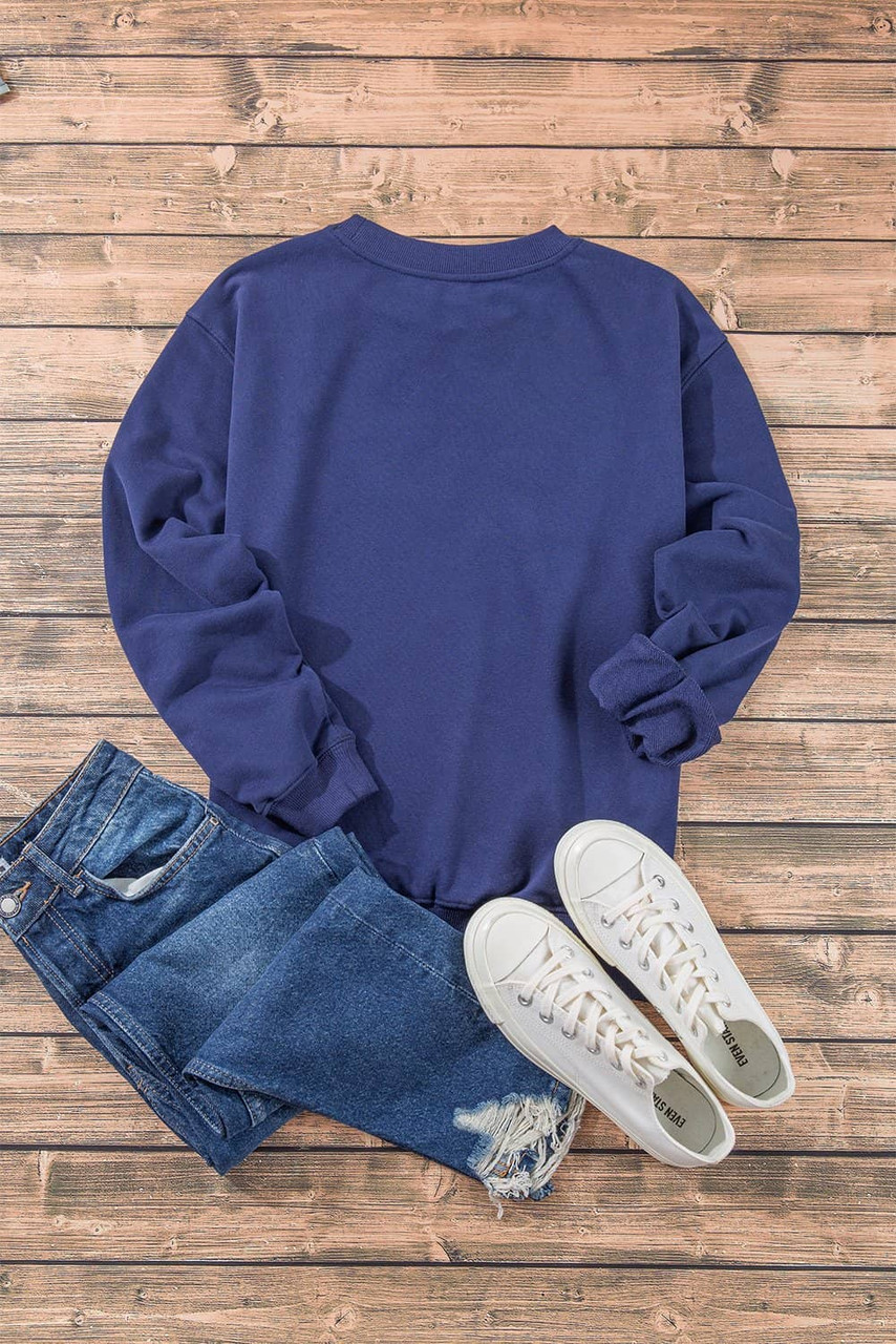 Navy Blue Plain Drop Shoulder Crewneck Pullover Sweatshirt Navy Blue Plain Drop Shoulder Crewneck Pullover Sweatshirt