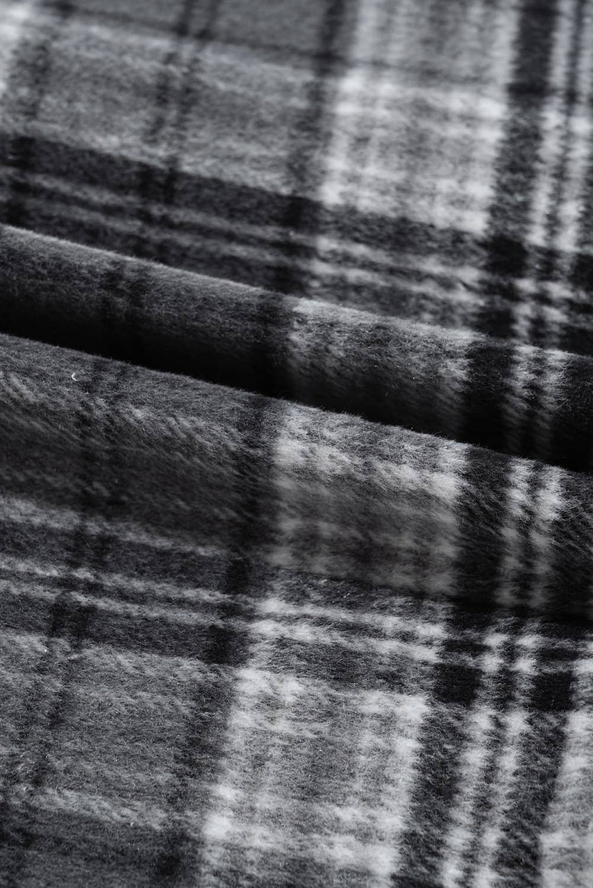 Black Plaid Print Flap Pockets Contrast Hooded Loose Shacket Black Plaid Print Flap Pockets Contrast Hooded Loose Shacket