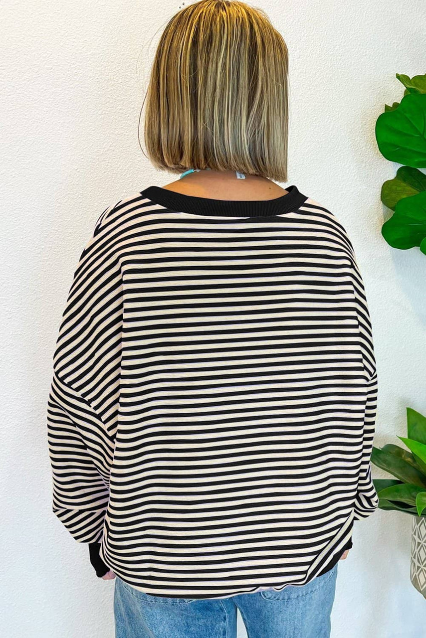 Black Stripe Loose Drop Shoulder Long Sleeve Top Black Stripe Loose Drop Shoulder Long Sleeve Top