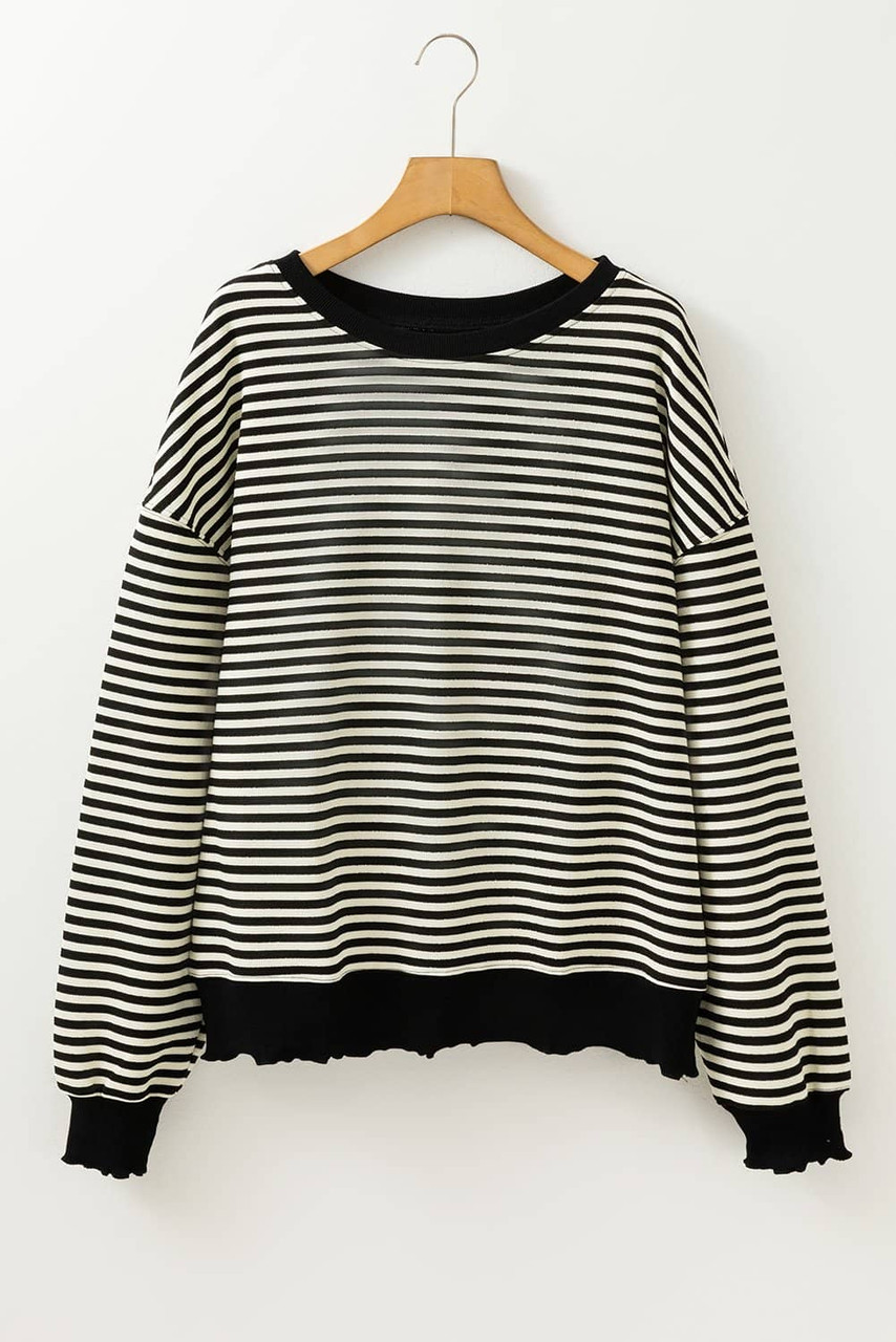 Black Stripe Loose Drop Shoulder Long Sleeve Top Black Stripe Loose Drop Shoulder Long Sleeve Top