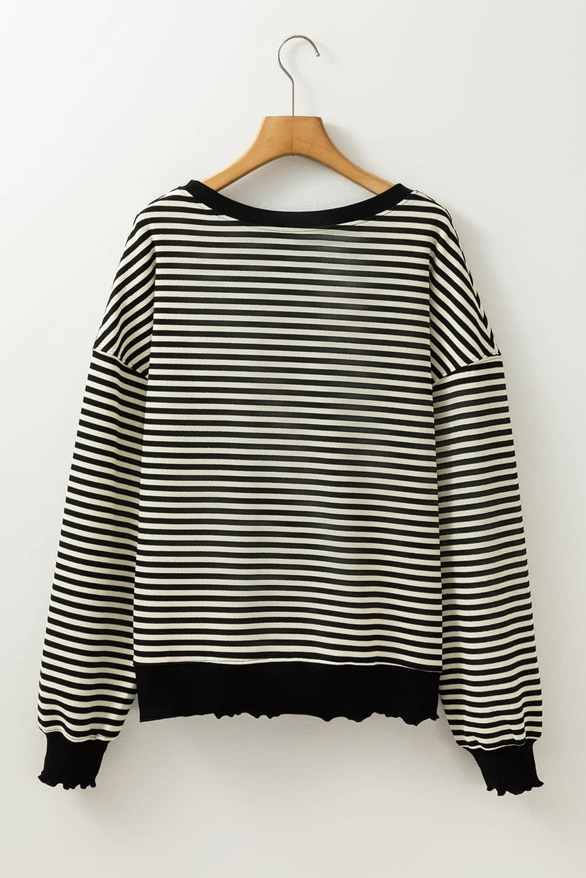 Black Stripe Loose Drop Shoulder Long Sleeve Top Black Stripe Loose Drop Shoulder Long Sleeve Top