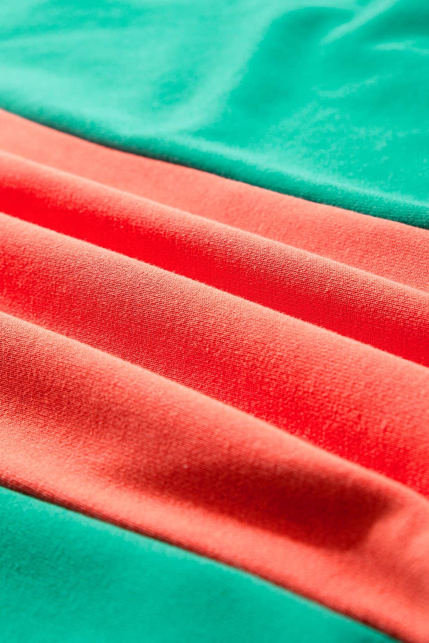 Grapefruit Orange Color Block Patchwork Collared V Neck Loose Top