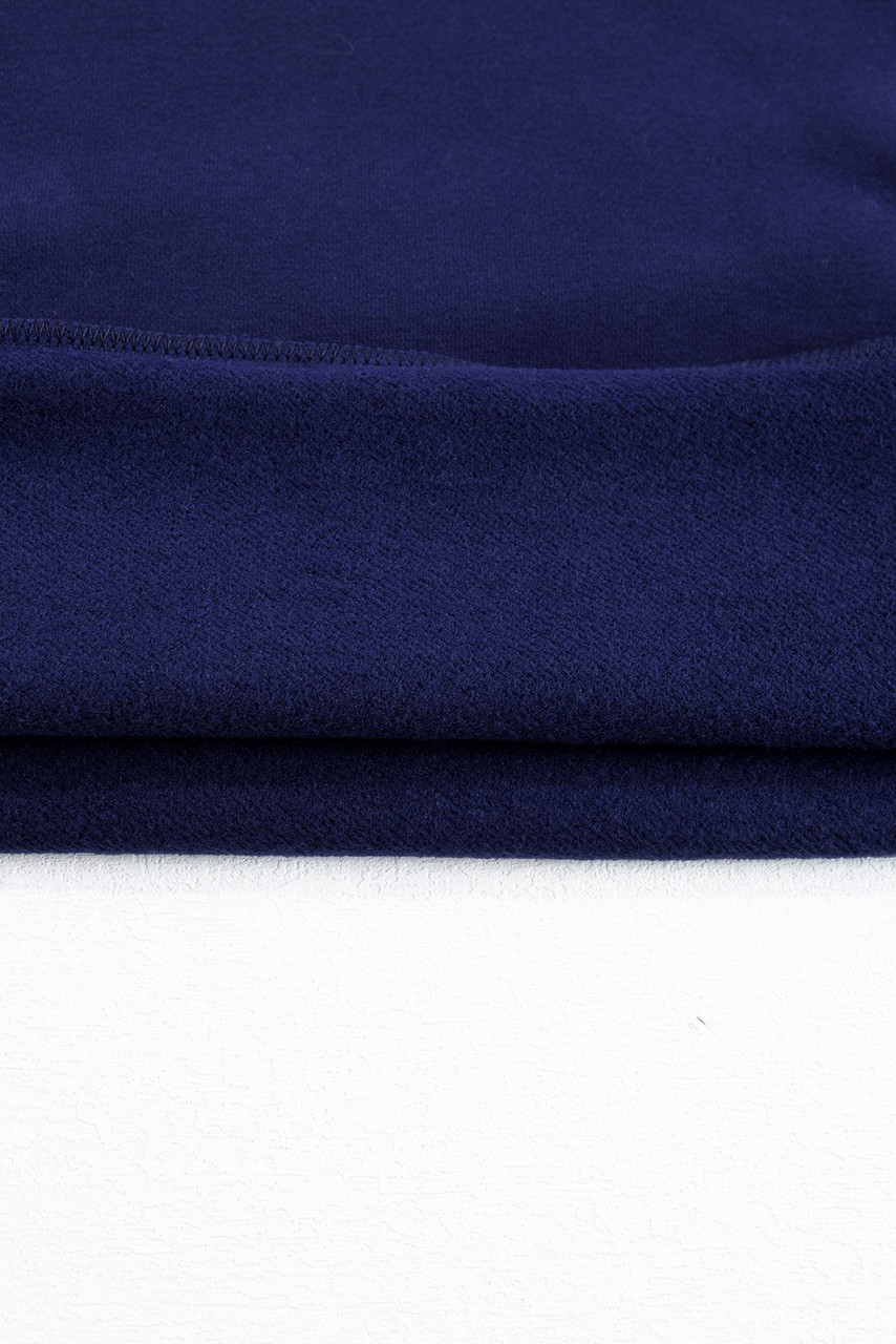 Navy Blue Solid Fleece Lined Drop Shoulder High Low Sweatshirt