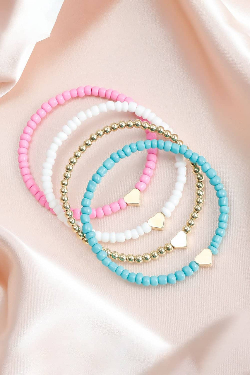 Pink Heart Beaded Multi Layered Bracelet Set Pink Heart Beaded Multi Layered Bracelet Set