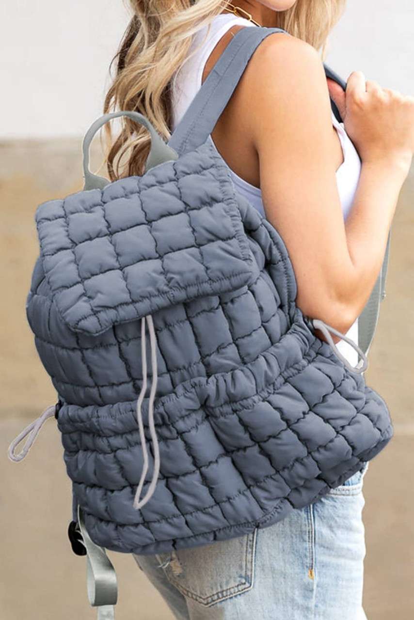 Dusk Blue Solid Flapped Quilted Puffer Backpack Dusk Blue Solid Flapped Quilted Puffer Backpack
