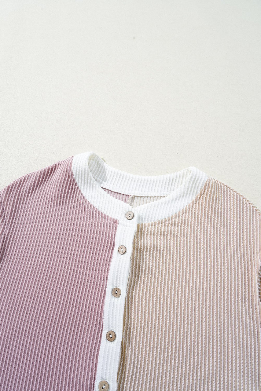 Parchment Color Block Corded Knit Buttoned Super Wide Leg Jumpsuit Parchment Color Block Corded Knit Buttoned Super Wide Leg Jumpsuit