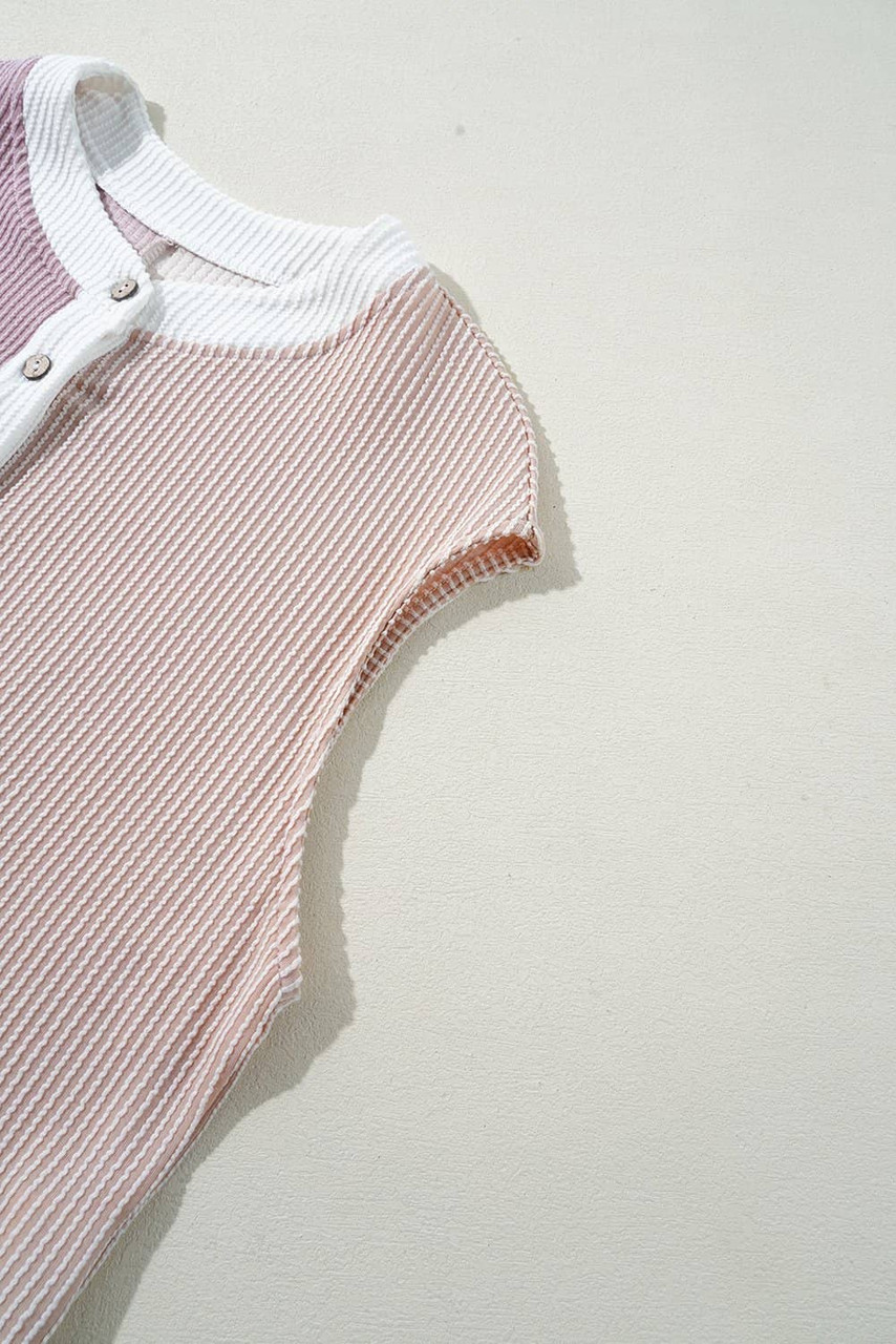 Parchment Color Block Corded Knit Buttoned Super Wide Leg Jumpsuit Parchment Color Block Corded Knit Buttoned Super Wide Leg Jumpsuit