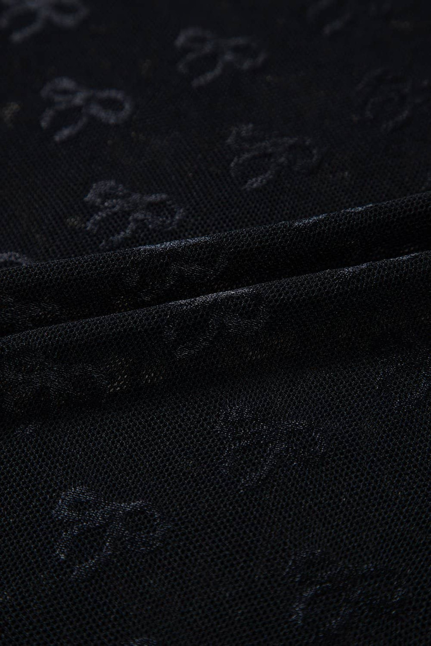 Black Mesh Bow Pattern Long Sleeve Top