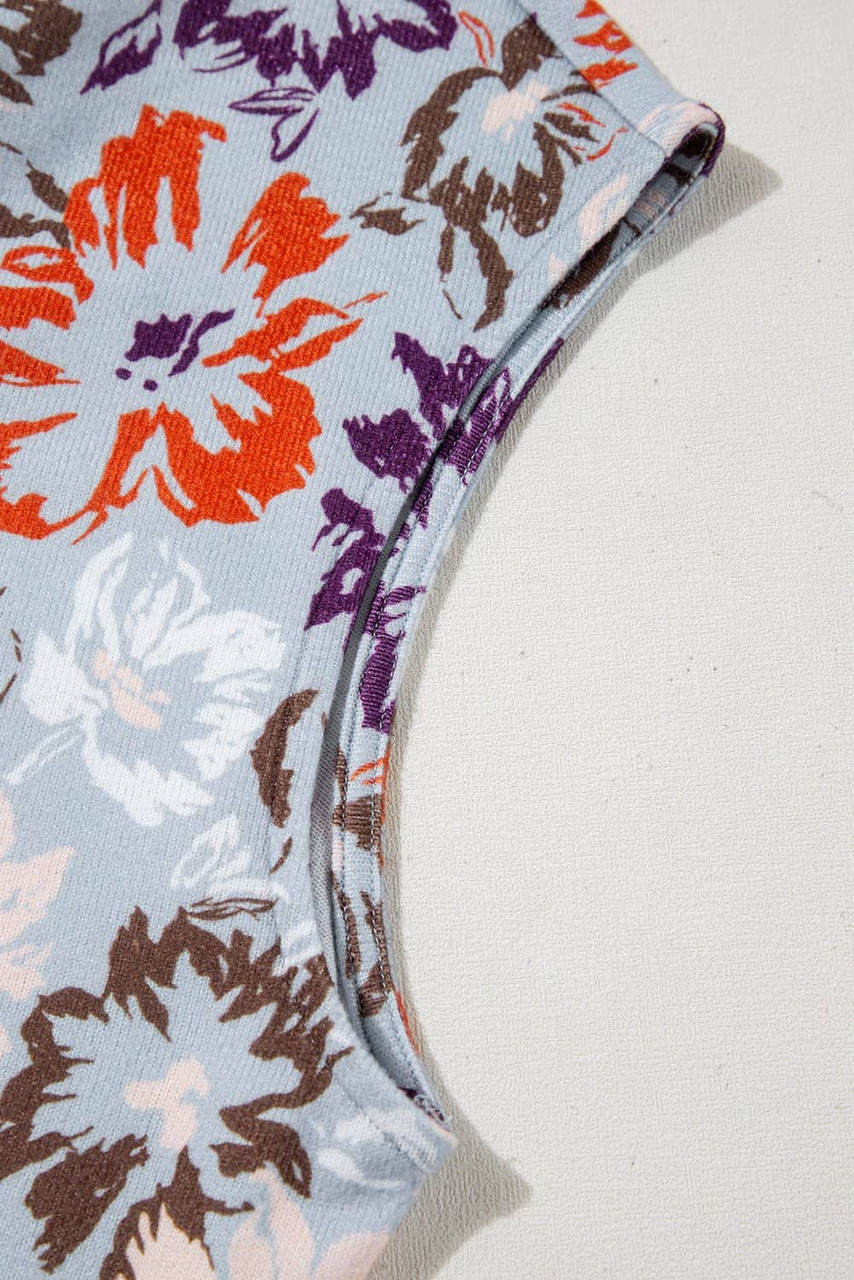 Sky Blue Floral Sleeveless Buttoned Pocketed Wide Leg Jumpsuit Sky Blue Floral Sleeveless Buttoned Pocketed Wide Leg Jumpsuit